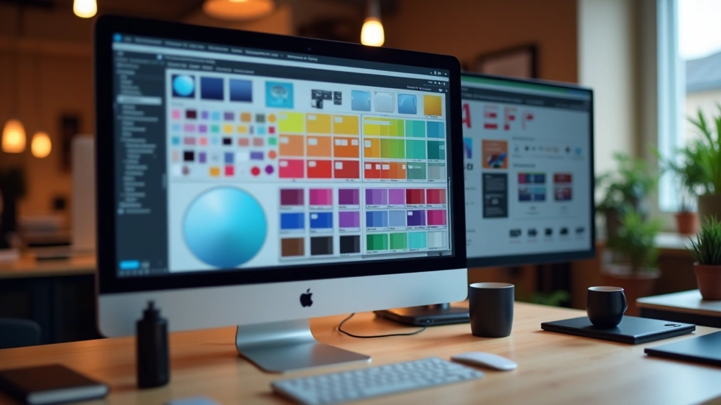 Designér pracující s barevnou paletou a typografickými fonty na monitoru