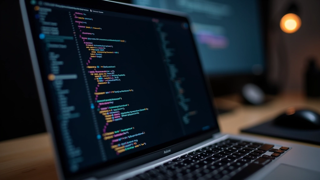 Přenosný počítač zobrazující kód HTML a CSS na obrazovce